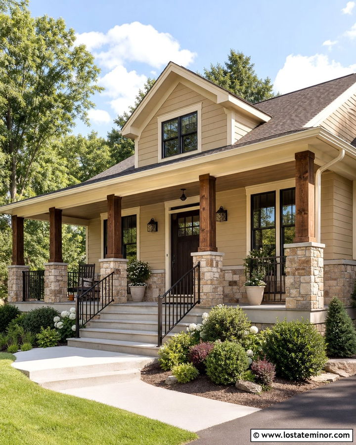 Tan House With Stone Porch Wainscoting - 30 Tan House Design With Wainscoting Ideas