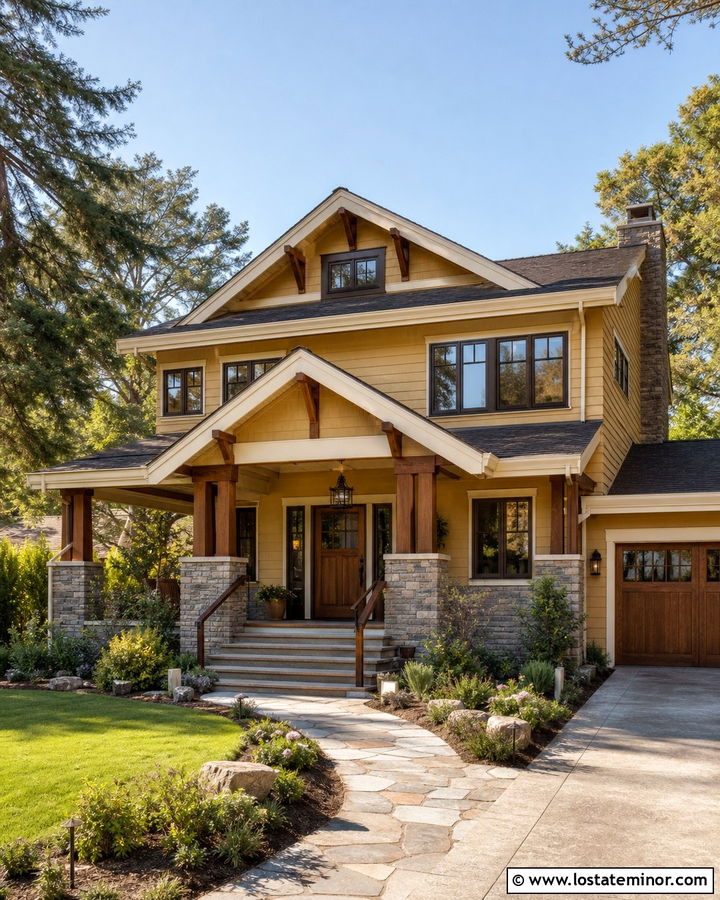 Tan House With Stone Veneer Accents - 30 Tan House Design With Accents Ideas