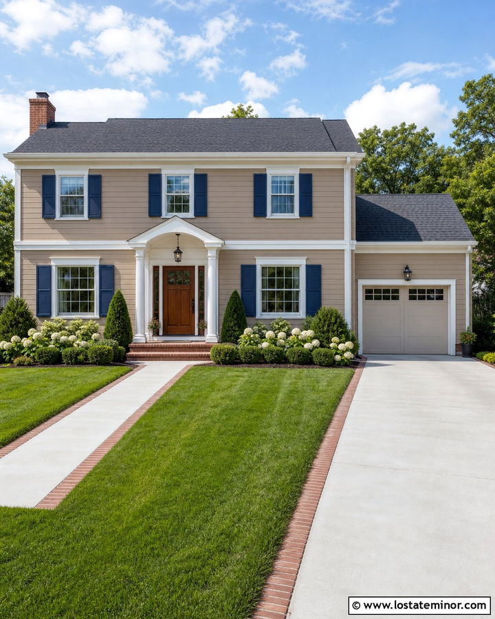 Tan House With Straight Driveway - 30 Tan House Design With Driveway Ideas