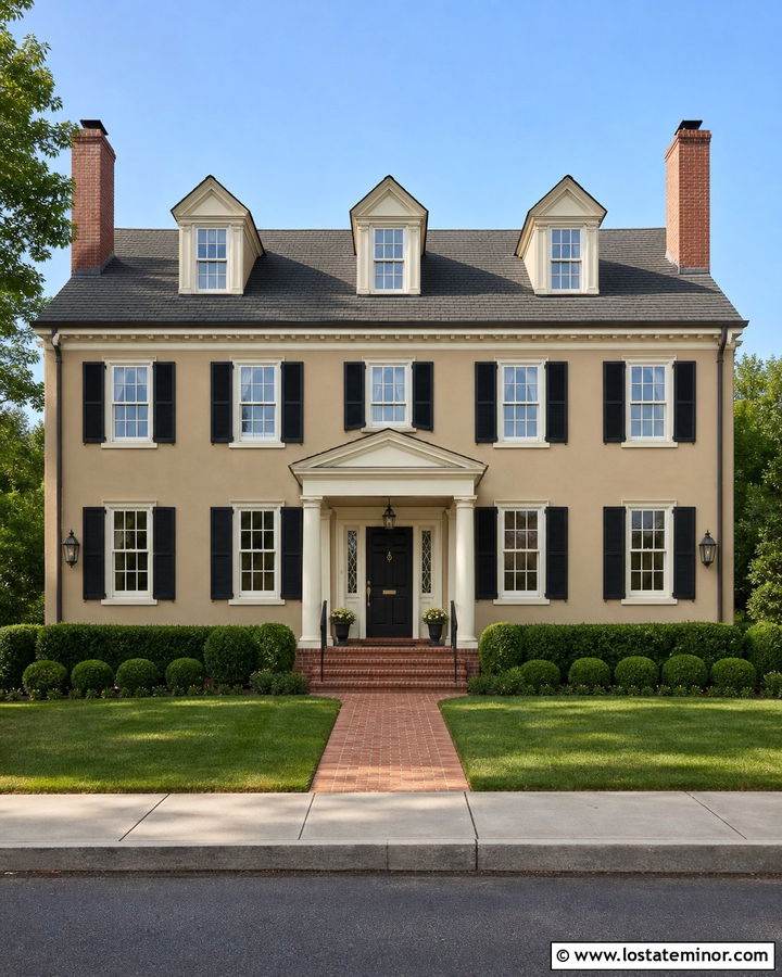 Tan House With Symmetrical Dormers - 30 Tan House Design With Dormers Ideas