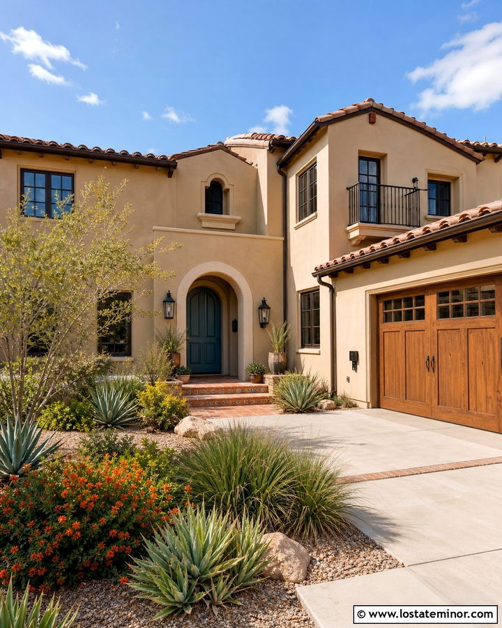 Tan House With Teal Entry Door - 30 Tan House Design With Entry Door Ideas