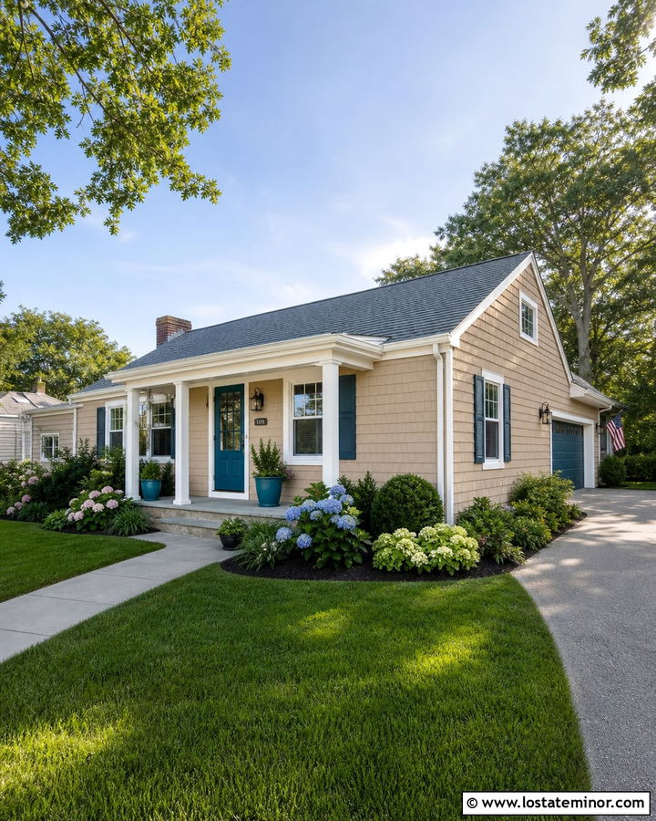 Tan House With Teal Storm Door And White Trim - 30 Tan House Design With Storm Door Ideas