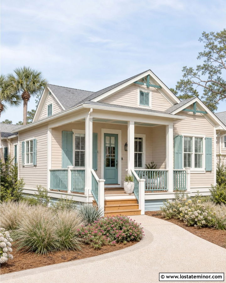 Tan House With Teal Trim - 30 Tan House Design With Trim Ideas