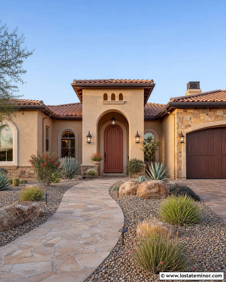 Tan House With Terracotta Entry Door - 30 Tan House Design With Entry Door Ideas