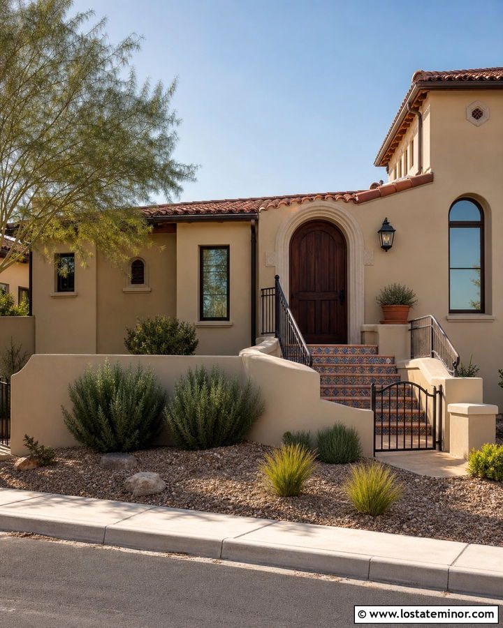 Tan House With Terracotta Tile Steps - 30 Tan House Design With Steps Ideas