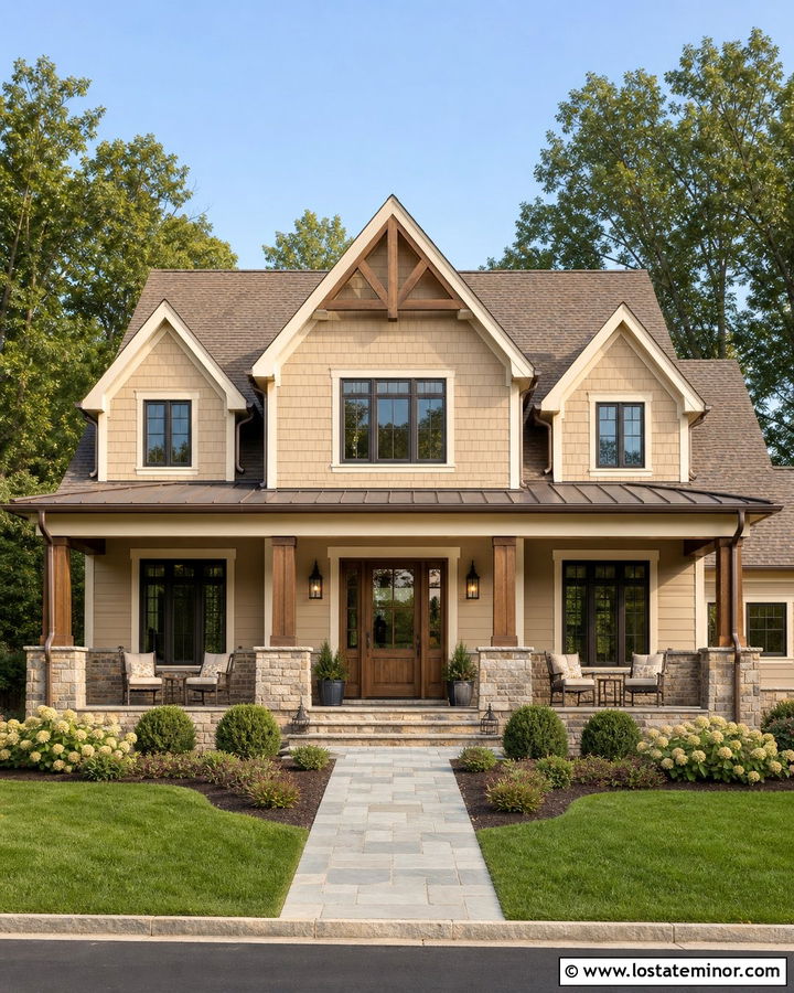 Tan House With Three Gable Roof - 30 Tan House Design With Gables Ideas