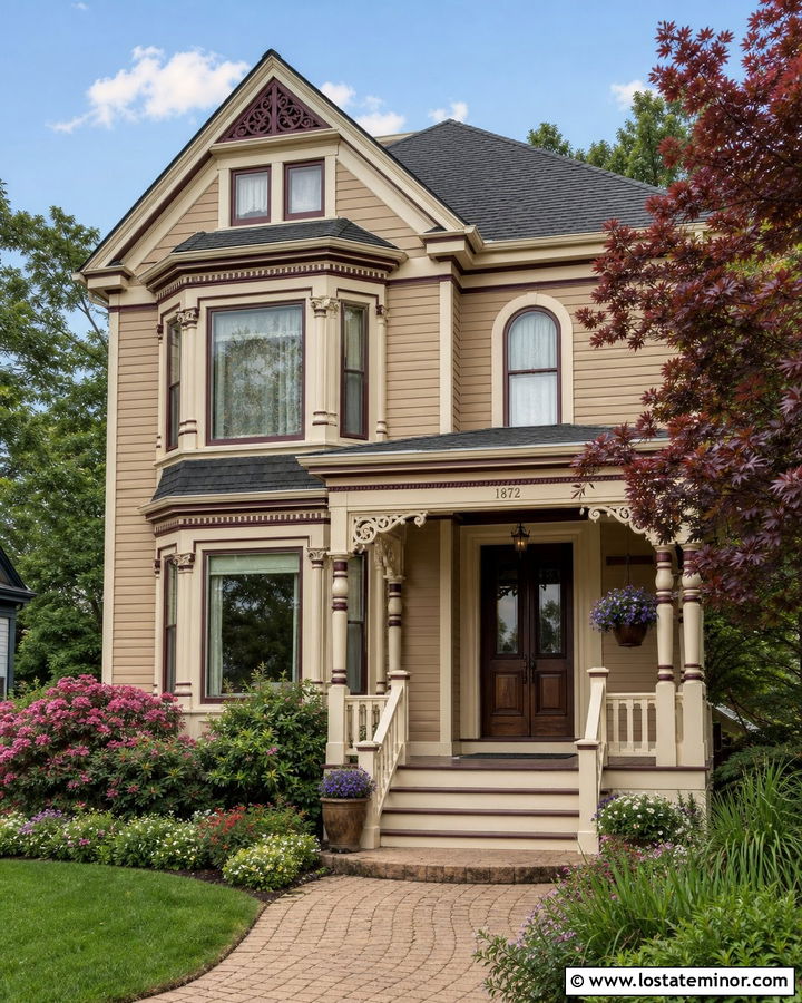 Tan House With Traditional Serif Numbers - 30 Tan House Design With House Numbers Ideas