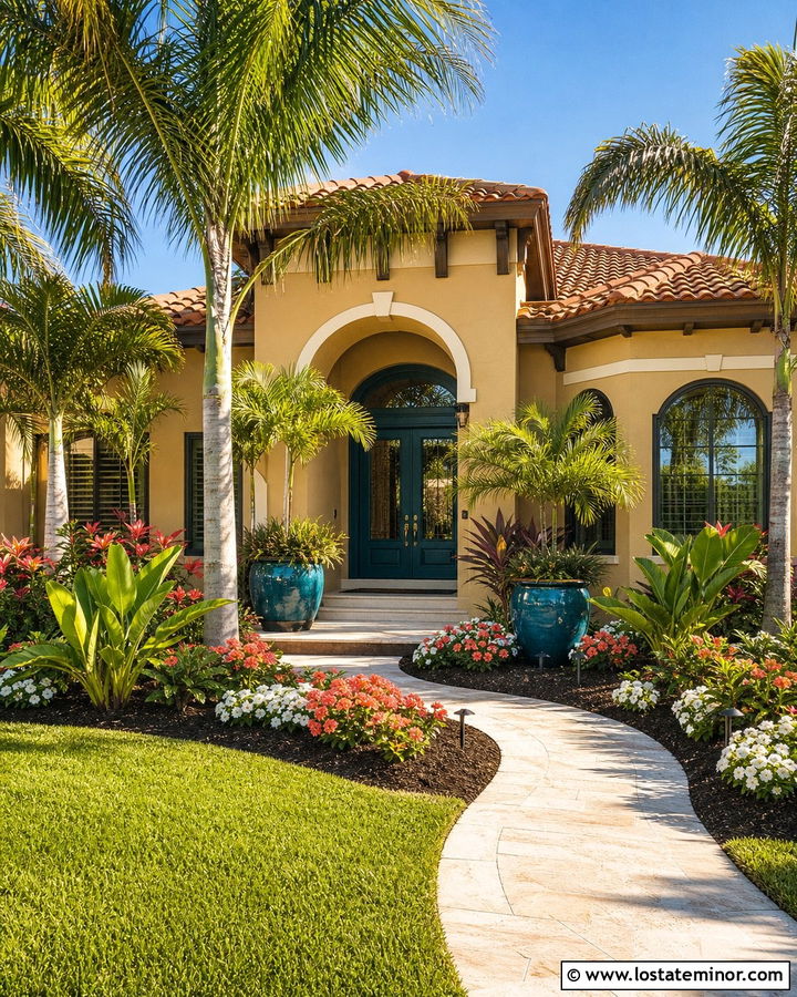Tan House With Tropical Landscaping - 30 Tan House Design With Landscaping Ideas