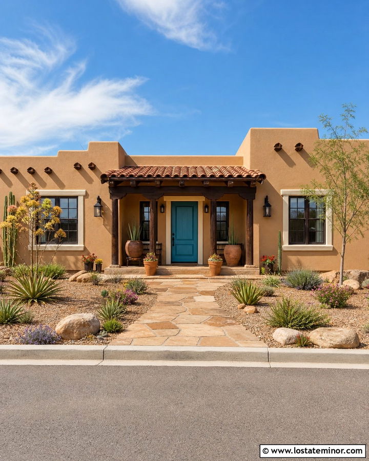Tan House With Turquoise Front Door - 30 Tan House Design With Front Door Ideas