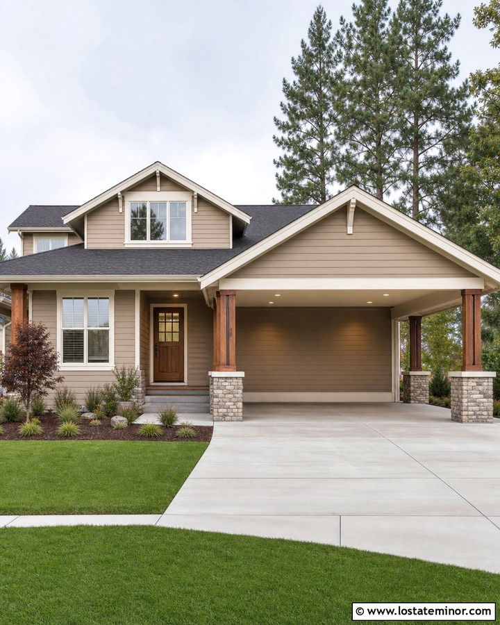 Tan House With Two Car Carport - 30 Tan House Design With Carport Ideas