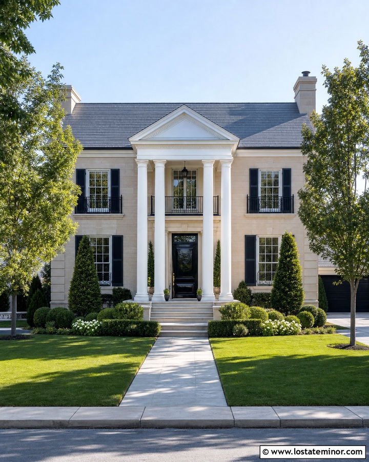 Tan House With Two Story Portico - 30 Tan House Design With Portico Ideas