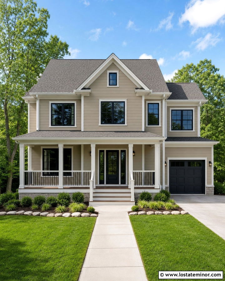 Tan House With Two Tone Railings - 30 Tan House Design With Railings Ideas