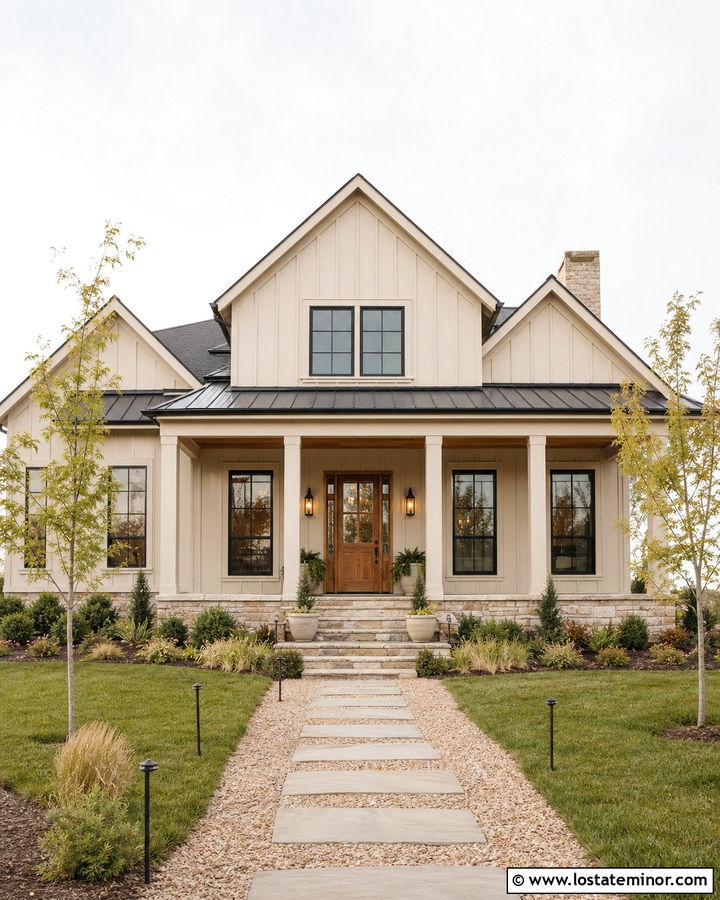Tan House With Two Tone Window Frames - 30 Tan House Design With Window Frames Ideas