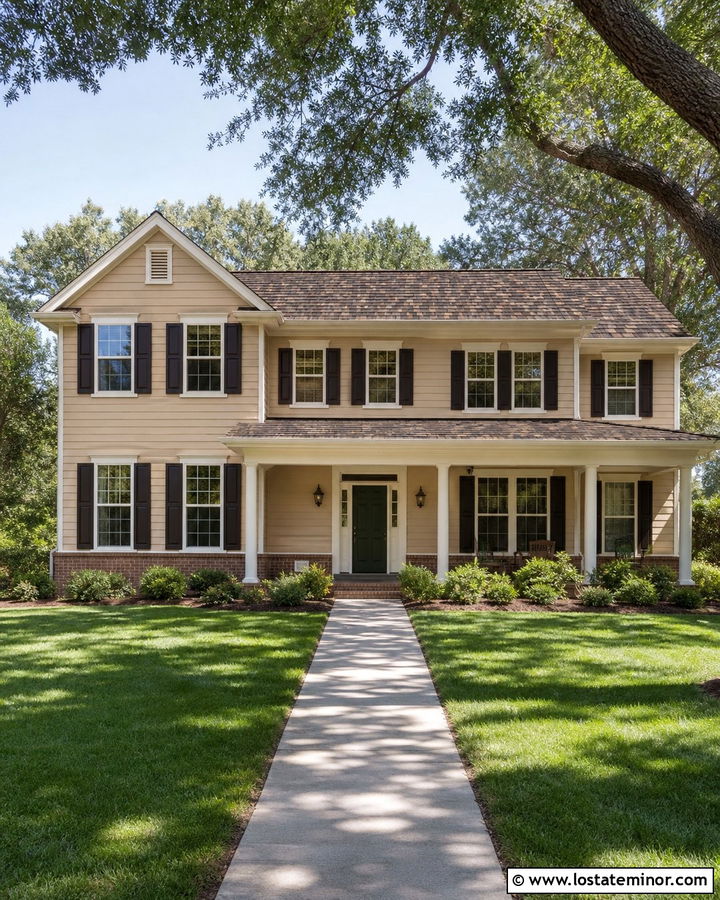 Tan House With Variegated Brown Roof - 30 Tan House Design With Roof Ideas
