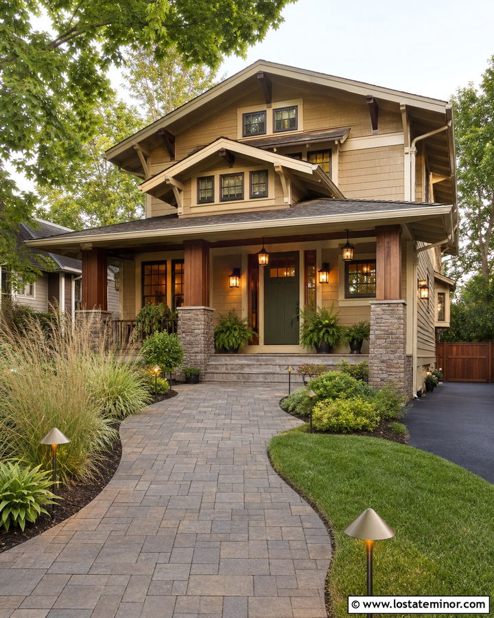 Tan House With Walkway Lighting - 30 Tan House Design With Walkway Ideas