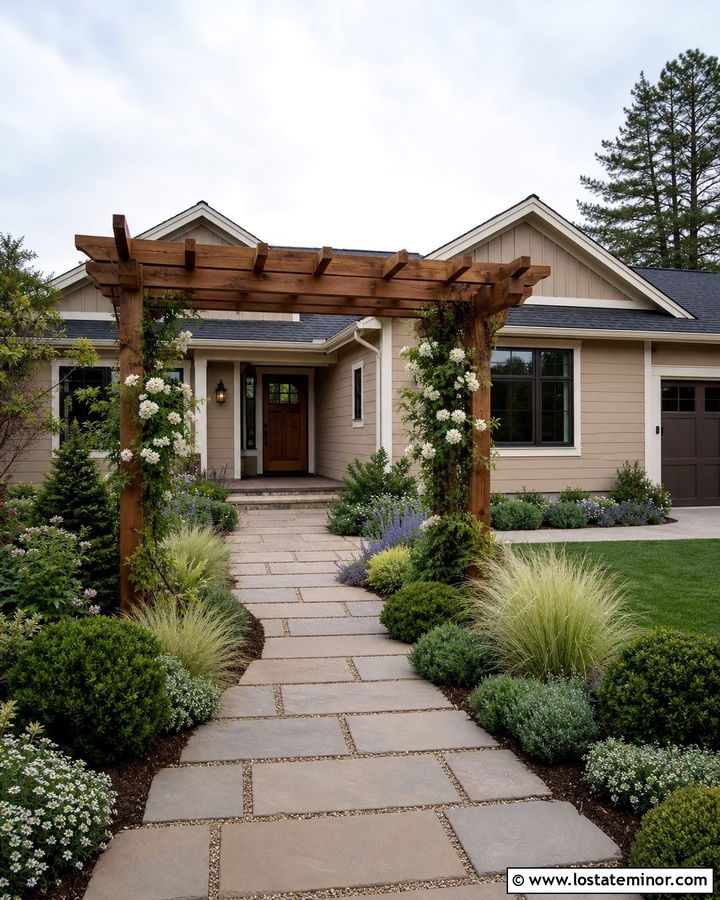 Tan House With Walkway Pergola - 30 Tan House Design With Walkway Ideas