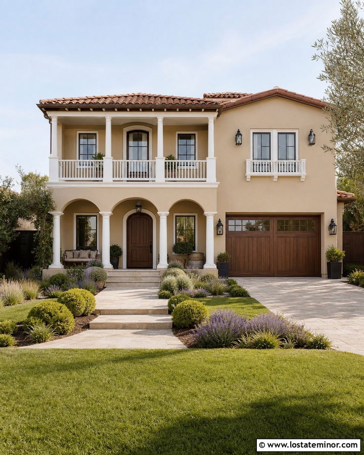 Tan House With White Balcony Railings - 30 Tan House Design With Railings Ideas