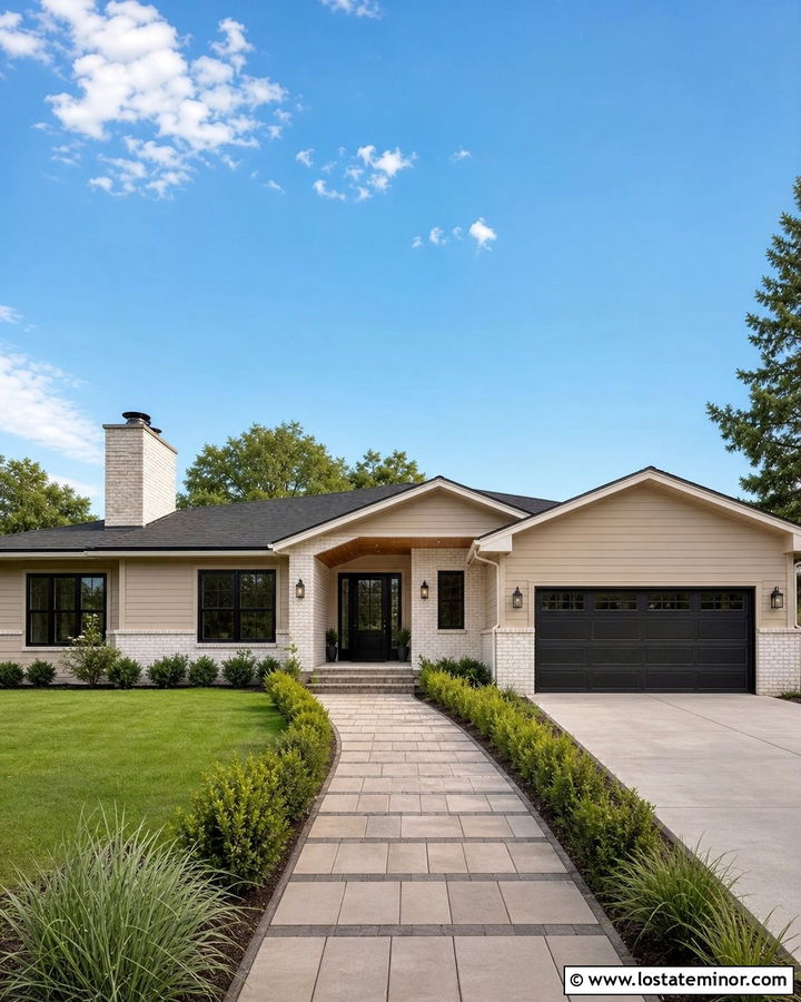 Tan House With White Brick Accents - 30 Tan House Design With Accents Ideas