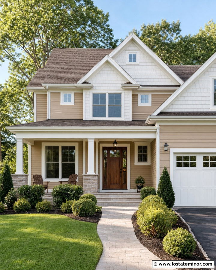 Tan House With White Gables - 30 Tan House Design With Gables Ideas