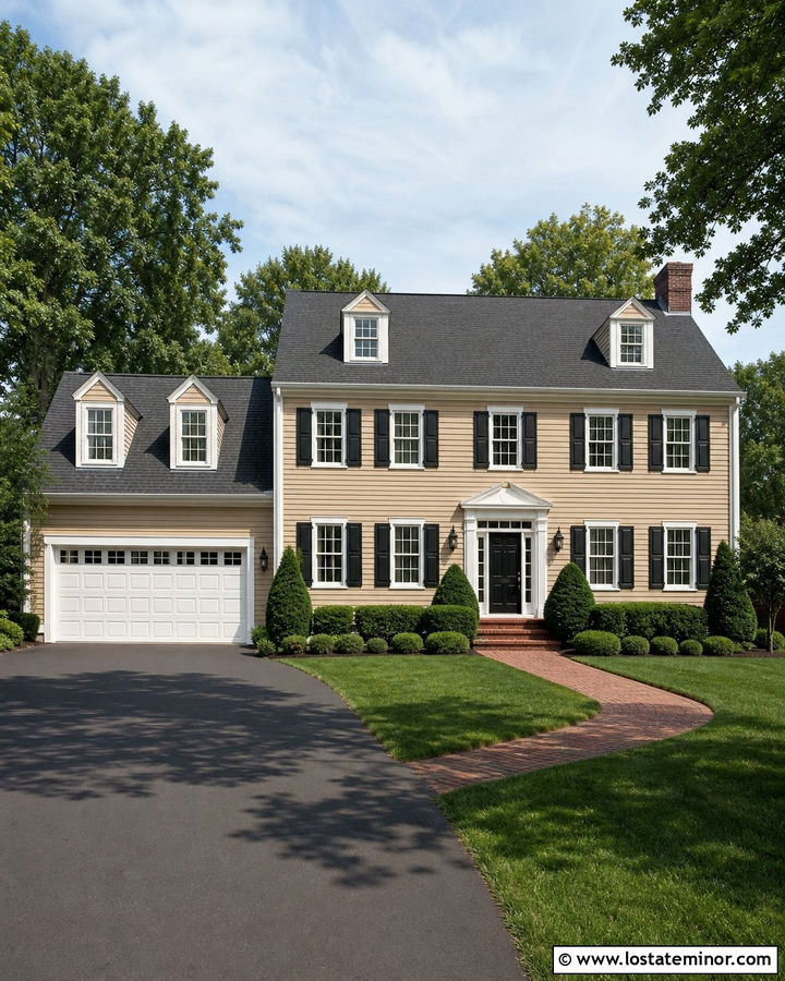 Tan House With White Garage Door - 30 Tan House Design With Garage Door Ideas