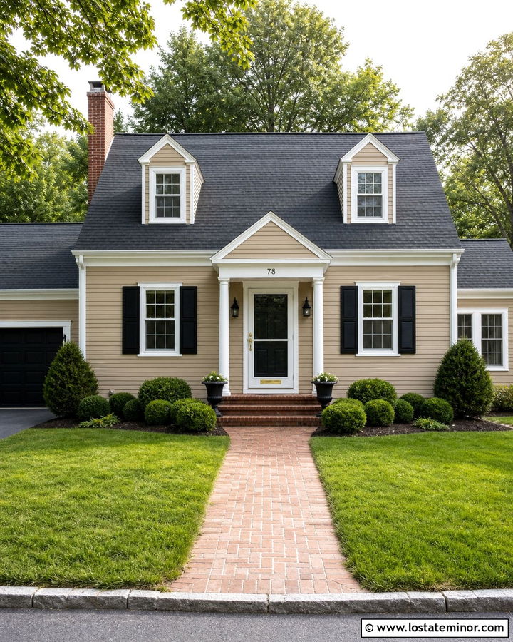 Tan House With White Storm Door And Black Shutters - 30 Tan House Design With Storm Door Ideas