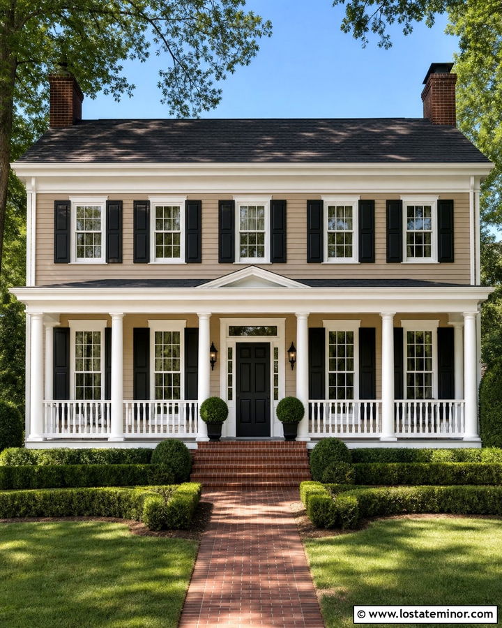 Tan House With White Trim And Black Shutters - 30 Tan House Design With Trim Ideas