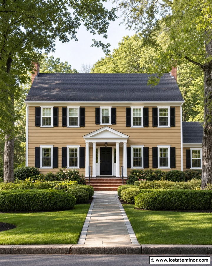 Tan House With White Trim And Black Shutters - 30 Tan House Design With Accents Ideas