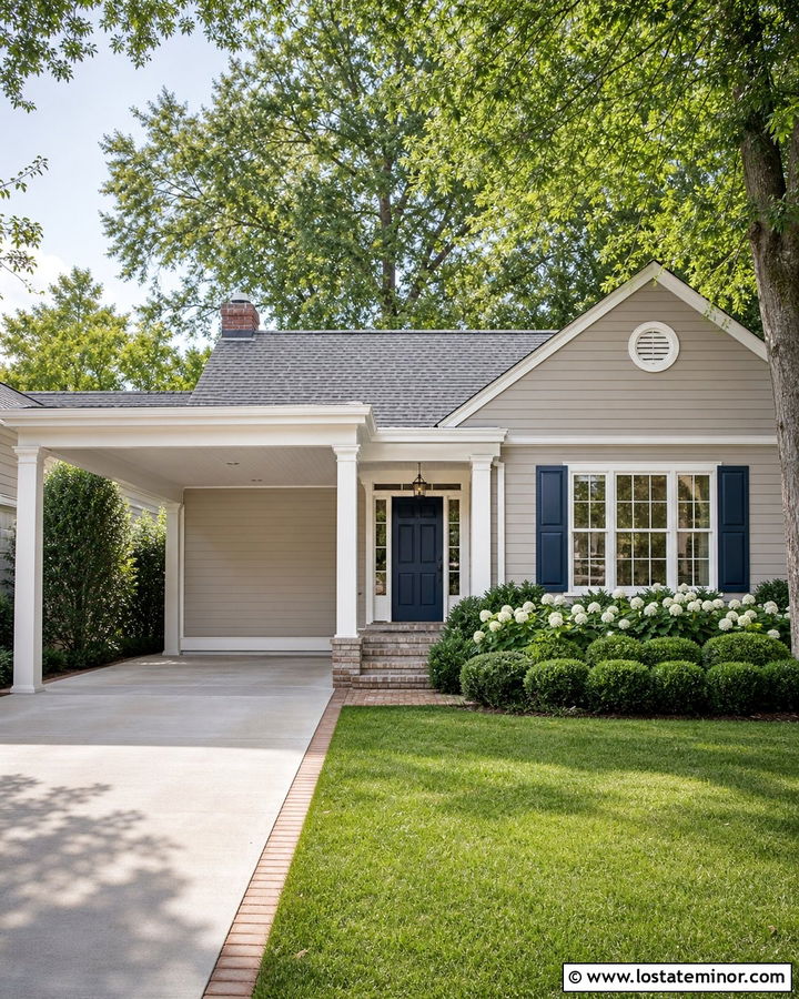 Tan House With White Trim Carport - 30 Tan House Design With Carport Ideas