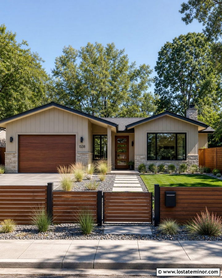 Tan House With White Vinyl Fence - 30 Tan House Design With Fence Ideas