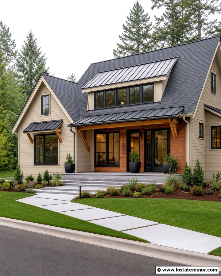 Tan House With Wide Shed Dormer - 30 Tan House Design With Dormers Ideas