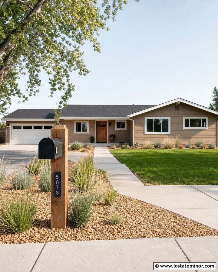 Tan House With Wood Mailbox Post - 30 Tan House Design With Mailbox Ideas