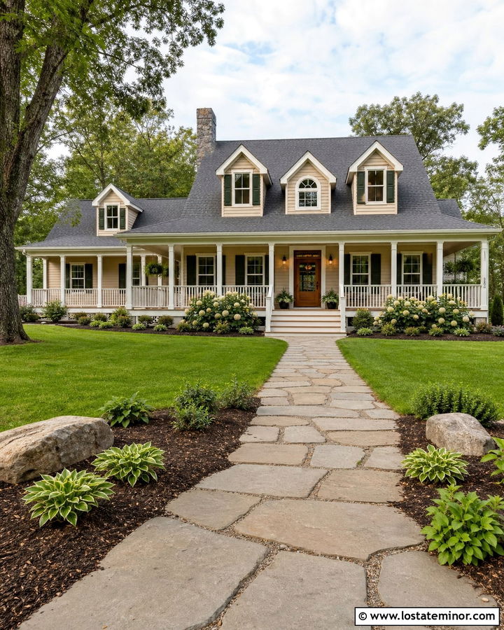 Tan House With Wraparound Porch And Dormers - 30 Tan House Design With Dormers Ideas