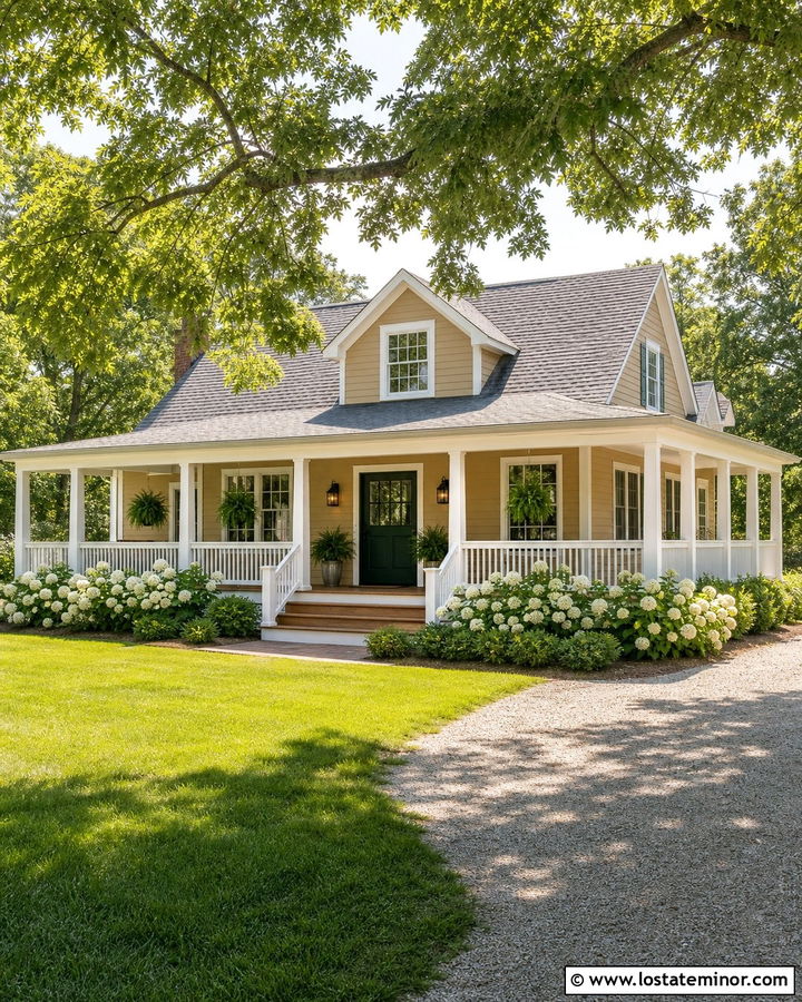 Tan House With Wraparound Porch Columns - 30 Tan House Design With Porch Columns Ideas
