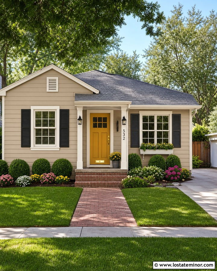 Tan House With Yellow Front Door - 30 Tan House Design With Accents Ideas