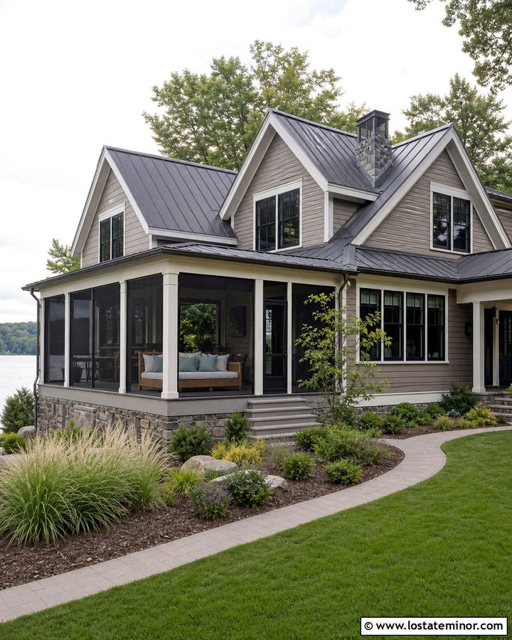 Tan Lake House With Screened Porch Daybed - 30 Tan House Design With Daybed Ideas