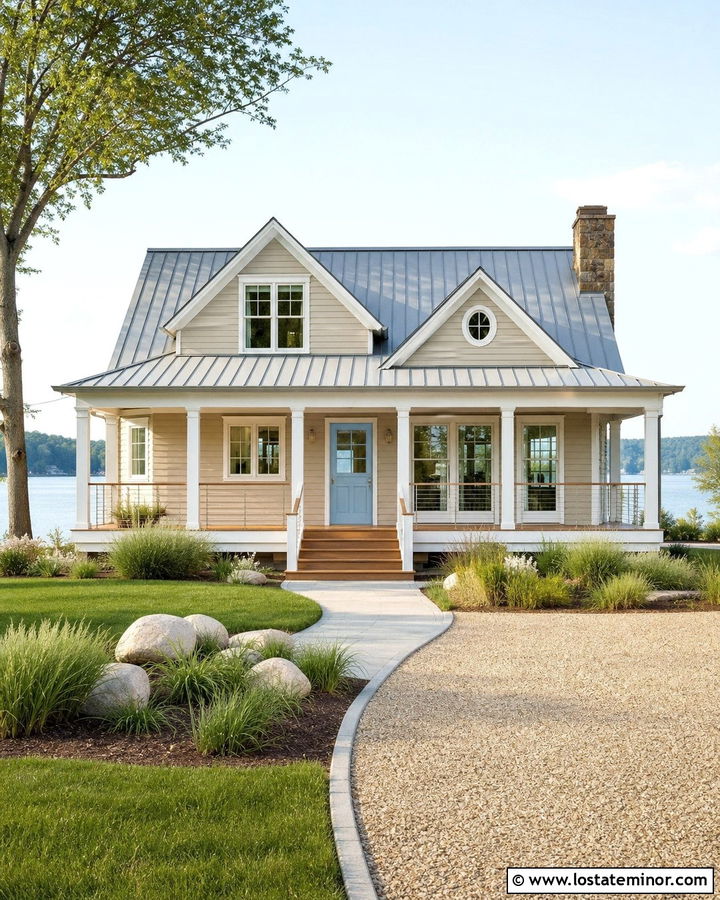 Tan Lake House With Sky Blue Dutch Door - 30 Tan House Design With Dutch Door Ideas