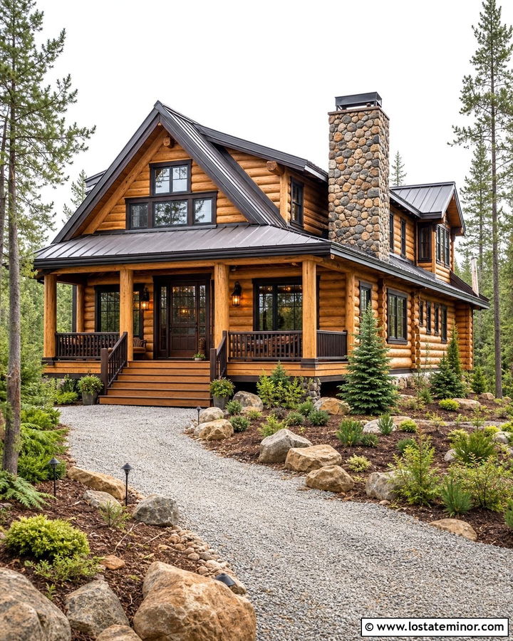 Tan Log Cabin With Brown Screen Door - 30 Tan House Design With Screen Door Ideas
