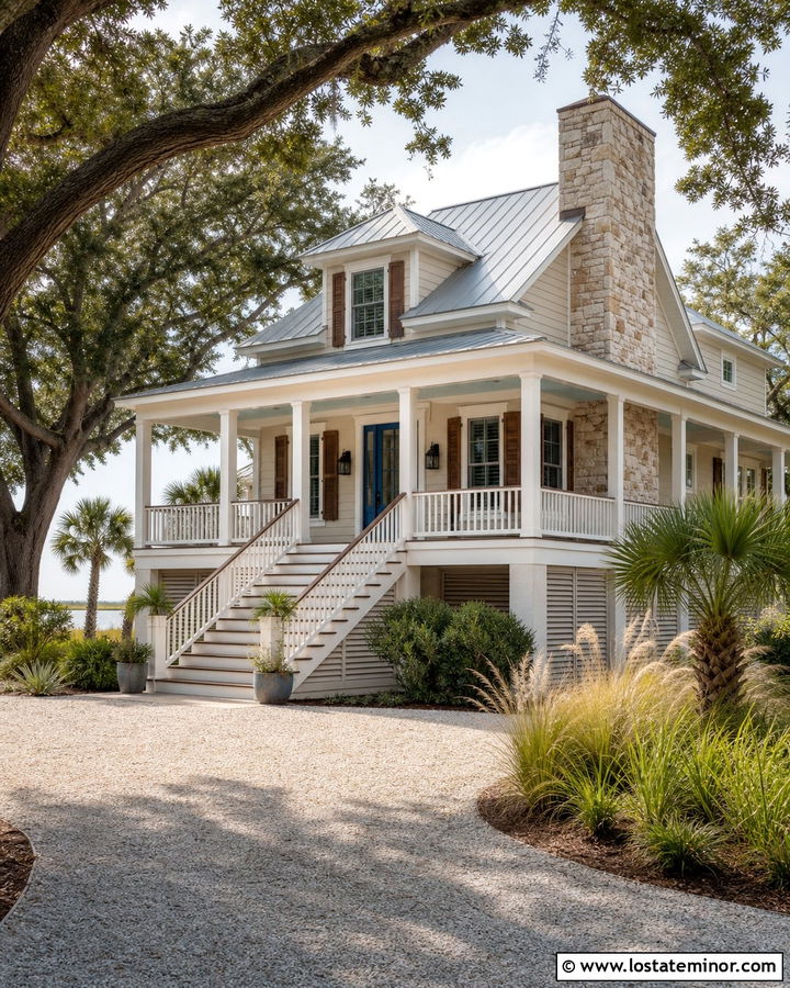 Tan Lowcountry House With Tabby Chimney - 30 Tan House Design With Chimney Ideas