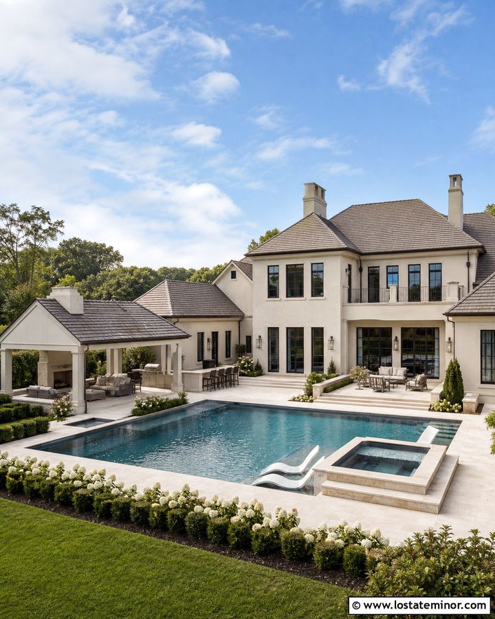 Tan Luxury House With Resort Pool - 30 Tan House Design With Swimming Pool Ideas