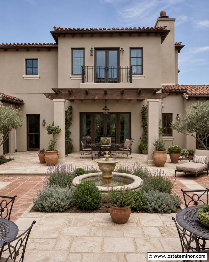 Tan Mediterranean House With Courtyard Patio - 30 Tan House Design With Backyard Ideas