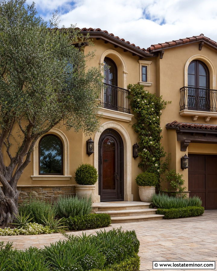 Tan Mediterranean House With Dark Bronze Storm Door - 30 Tan House Design With Storm Door Ideas
