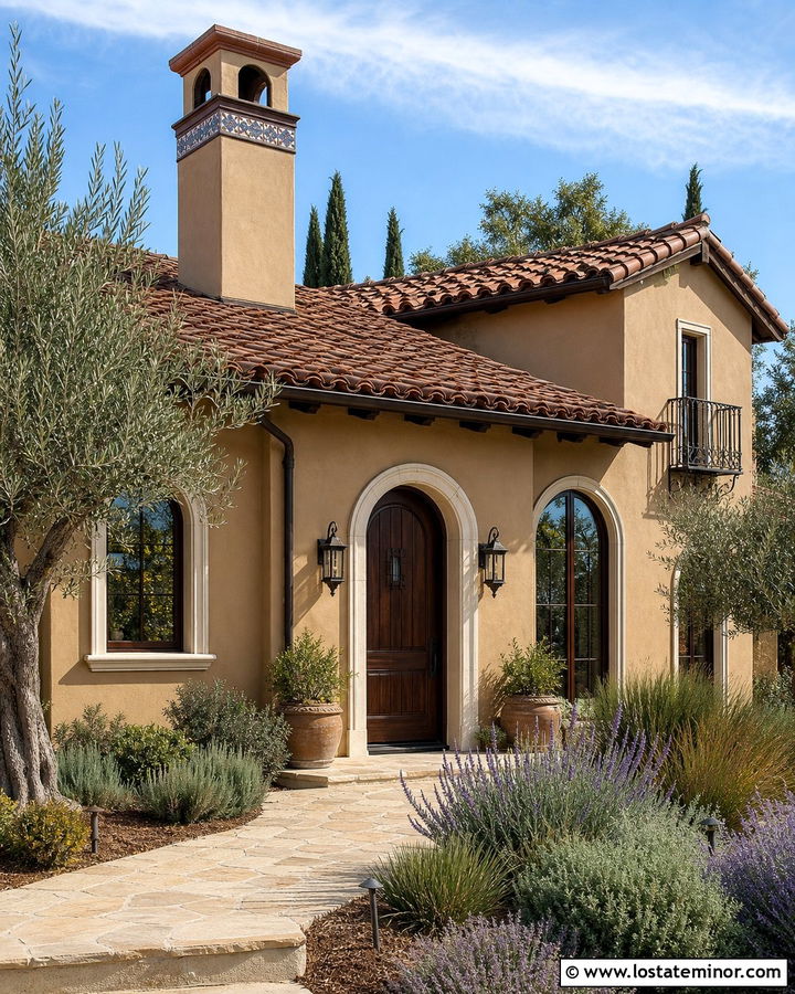 Tan Mediterranean House With Stucco Chimney - 30 Tan House Design With Chimney Ideas