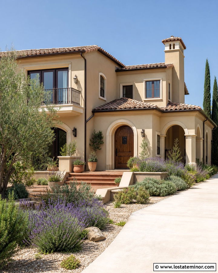 Tan Mediterranean House With Terracotta Deck - 30 Tan House Design With Deck Ideas