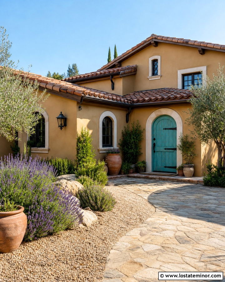 Tan Mediterranean House With Turquoise Dutch Door - 30 Tan House Design With Dutch Door Ideas