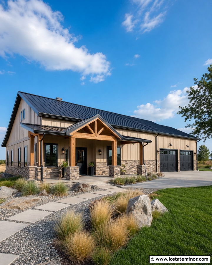 Tan Metal House With Gray Stone Wainscoting - 30 Tan House Design With Wainscoting Ideas