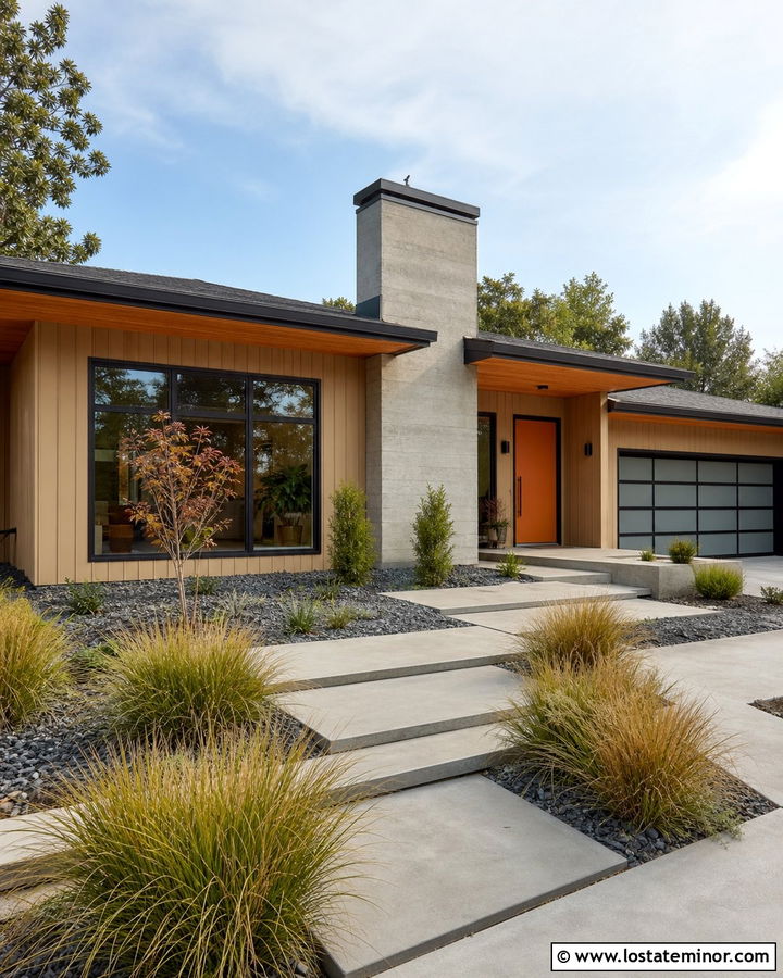 Tan Mid Century Modern House With Concrete Chimney - 30 Tan House Design With Chimney Ideas