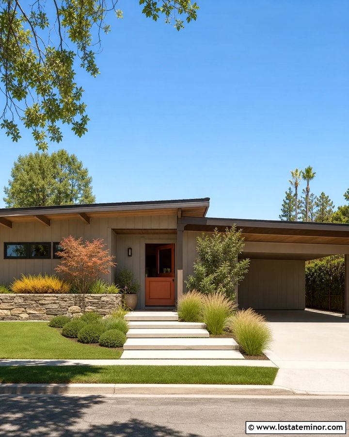 Tan Midcentury House With Orange Dutch Door - 30 Tan House Design With Dutch Door Ideas