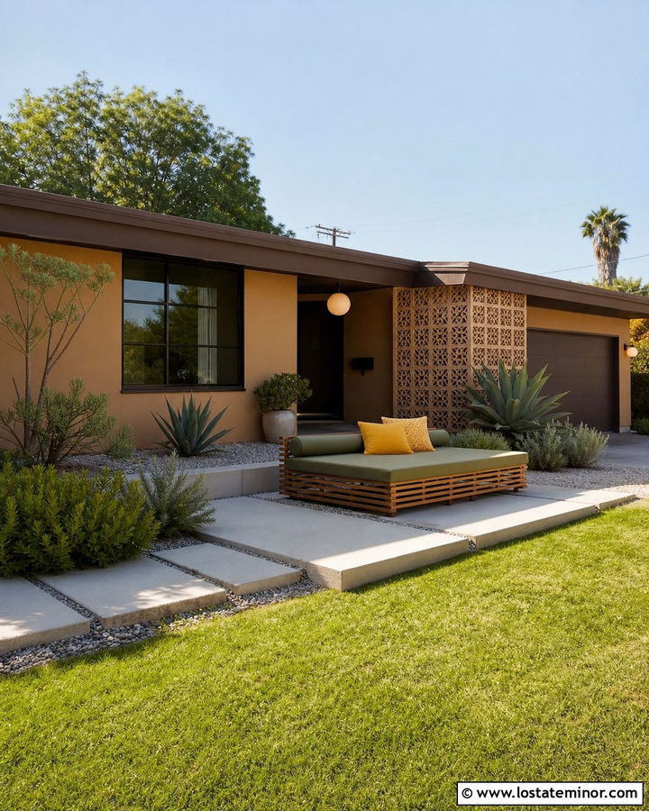 Tan Midcentury House With Slatted Daybed - 30 Tan House Design With Daybed Ideas