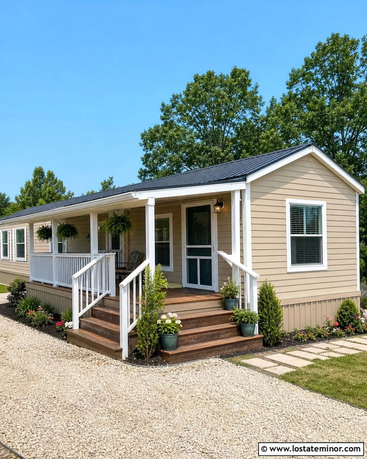 Tan Mobile Home With White Screen Door - 30 Tan House Design With Screen Door Ideas