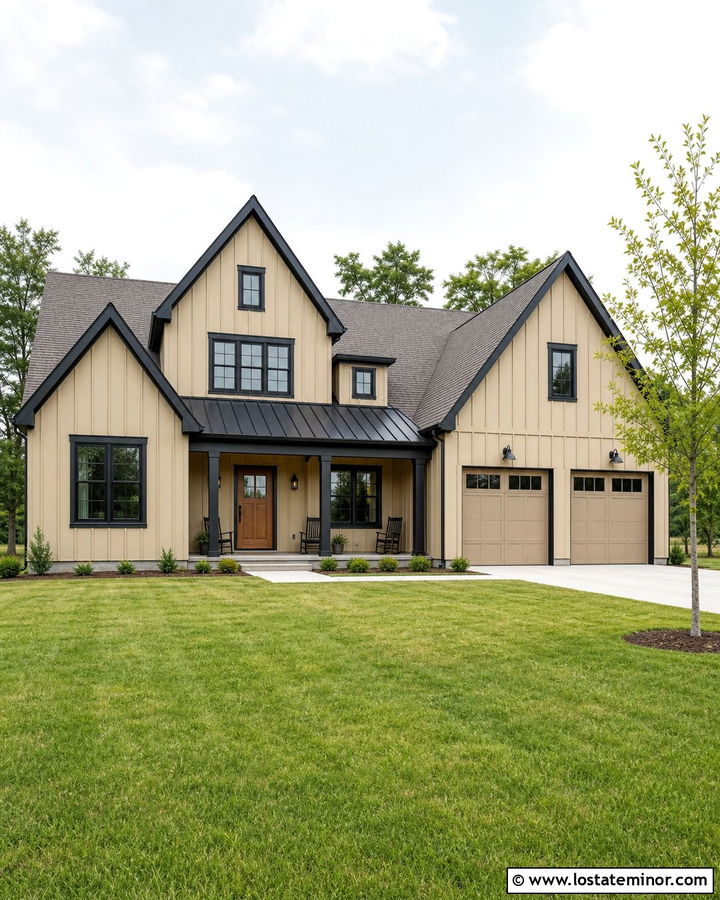 Tan Modern Farmhouse With Black Gables - 30 Tan House Design With Gables Ideas
